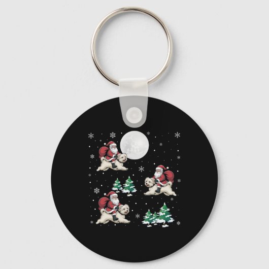 Kerstboom Santa Riding Maltese hond Grappige Kerst Sleutelhanger (Voorkant)