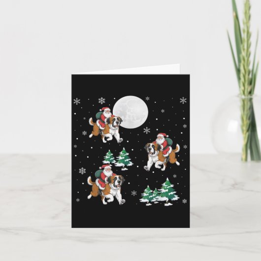 Kerstboom Santa Riding Saint Bernard Hond Grappige Kaart (Voorkant)