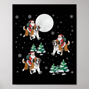 Kerstboom Santa Riding Saint Bernard Hond Grappige Poster