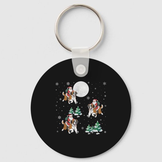 Kerstboom Santa Riding Saint Bernard Hond Grappige Sleutelhanger (Voorkant)