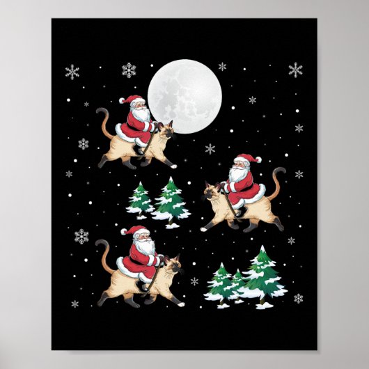 Kerstboom Santa Riding Siamese kat Grappige Kerstm Poster (Voorkant)