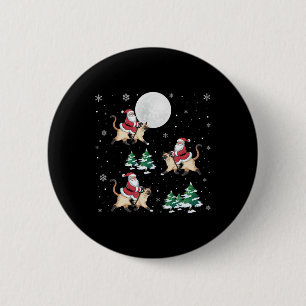 Kerstboom Santa Riding Siamese kat Grappige Kerstm Ronde Button 5,7 Cm