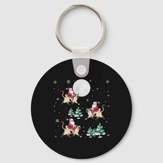 Kerstboom Santa Riding Siamese kat Grappige Kerstm Sleutelhanger (Voorkant)