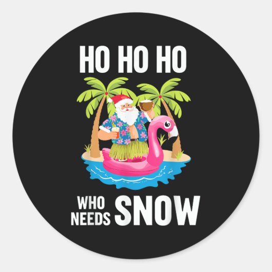 Kerstboom Santa Surfing Beach Vakantie X Ronde Sticker (Voorkant)