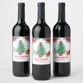 Kerstboom Santa Vakantie Rood Groen Wijn Etiket (Flessen)