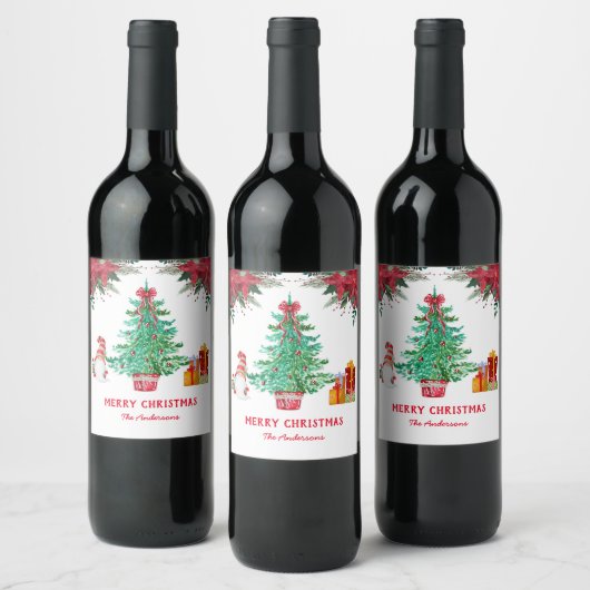 Kerstboom Santa Vakantie Rood Groen Wijn Etiket (Flessen)