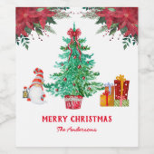 Kerstboom Santa Vakantie Rood Groen Wijn Etiket (Enkel label)