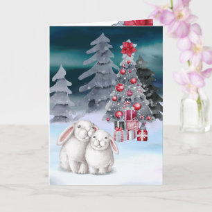 Kerstboom Scene Kaart met Konijn