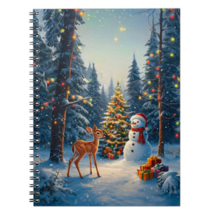 Kerstboom Scene Schattig Hert Jong Hert Sneeuwman Notitieboek