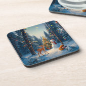 Kerstboom Scene Schattige Herten Fawn Snowman Bier Onderzetter (Linkerzijde)
