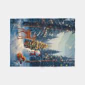 Kerstboom Scene Schattige Herten Fawn Snowman Fleece Deken (Voorkant (Horizontaal))