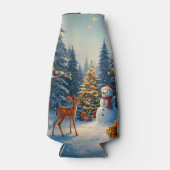 Kerstboom Scene Schattige Herten Fawn Snowman Flesjeskoeler (Voorkant)