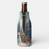 Kerstboom Scene Schattige Herten Fawn Snowman Flesjeskoeler (Fles Achterkant)