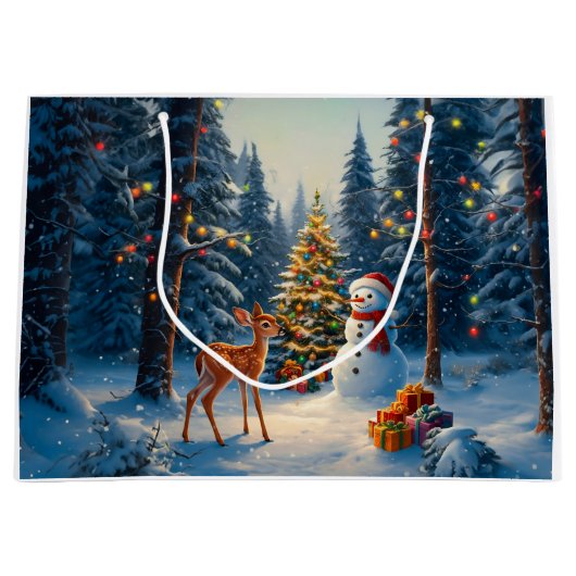 Kerstboom Scene Schattige Herten Fawn Snowman Groot Cadeauzakje (Voorkant)