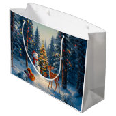 Kerstboom Scene Schattige Herten Fawn Snowman Groot Cadeauzakje (Achterkant Gekanteld)