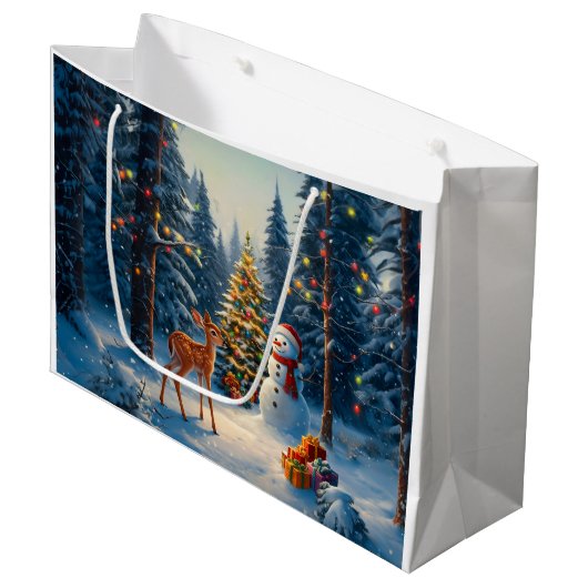 Kerstboom Scene Schattige Herten Fawn Snowman Groot Cadeauzakje (Voorkant Gekanteld)