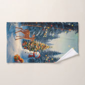 Kerstboom Scene Schattige Herten Fawn Snowman Handdoek (Handdoek)
