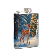 Kerstboom Scene Schattige Herten Fawn Snowman Heupfles (Rechts)