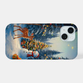Kerstboom Scene Schattige Herten Fawn Snowman iPhone 15 Case (Achterkant horizontaal)
