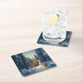 Kerstboom Scene Schattige Herten Fawn Snowman Kartonnen Onderzetters (Insitu)