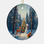 Kerstboom Scene Schattige Herten Fawn Snowman Keramisch Ornament (Links)