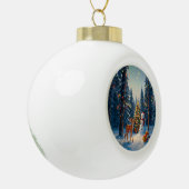 Kerstboom Scene Schattige Herten Fawn Snowman Keramische Bal Ornament (Links)