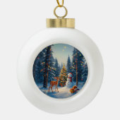 Kerstboom Scene Schattige Herten Fawn Snowman Keramische Bal Ornament (Voorkant)