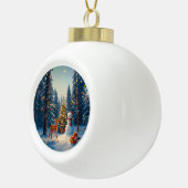 Kerstboom Scene Schattige Herten Fawn Snowman Keramische Bal Ornament (Rechts)
