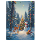 Kerstboom Scene Schattige Herten Fawn Snowman Klembord (Achterkant)