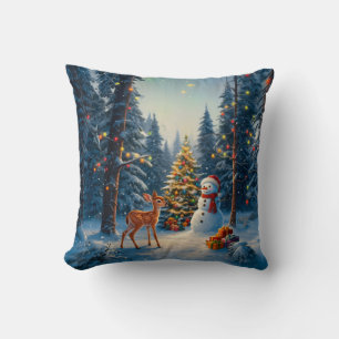 Kerstboom Scene Schattige Herten Fawn Snowman Kussen