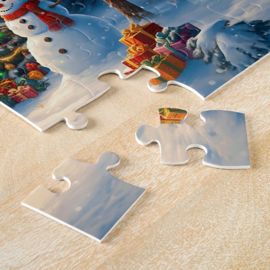 Kerstboom Scene Schattige Herten Fawn Snowman Legpuzzel (Zijkant)