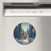 Kerstboom Scene Schattige Herten Fawn Snowman Magneet (Insitu (Vaatwasser))