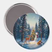 Kerstboom Scene Schattige Herten Fawn Snowman Magneet (Voorkant / Achterkant)