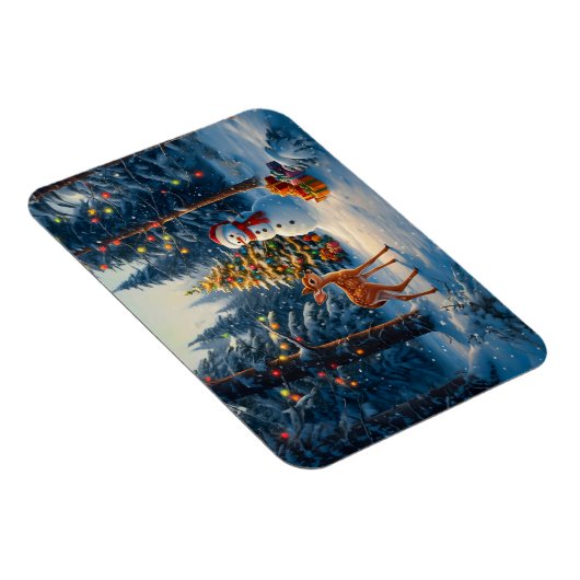 Kerstboom Scene Schattige Herten Fawn Snowman Magneet (Rechterzijde)