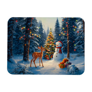 Kerstboom Scene Schattige Herten Fawn Snowman Magneet