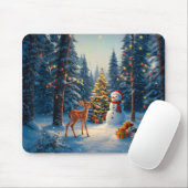 Kerstboom Scene Schattige Herten Fawn Snowman Muismat (Met muis)