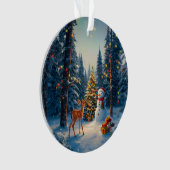 Kerstboom Scene Schattige Herten Fawn Snowman Ornament (voorkant)