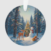 Kerstboom Scene Schattige Herten Fawn Snowman Ornament (voorkant)