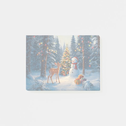 Kerstboom Scene Schattige Herten Fawn Snowman Post-it® Notes (Voorkant)