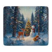 Kerstboom Scene Schattige Herten Fawn Snowman Snijplank (Voorkant)