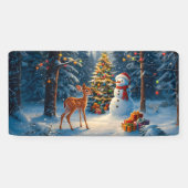 Kerstboom Scene Schattige Herten Fawn Snowman Spandoek (Horizontaal)