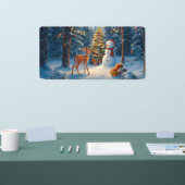 Kerstboom Scene Schattige Herten Fawn Snowman Spandoek (Beurs)
