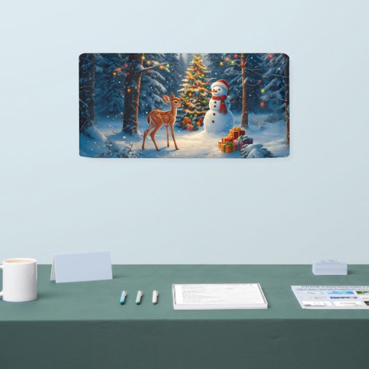 Kerstboom Scene Schattige Herten Fawn Snowman Spandoek (Beurs)