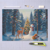 Kerstboom Scene Schattige Herten Fawn Snowman Tissuepapier (Craft)