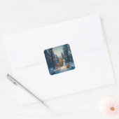 Kerstboom Scene Schattige Herten Fawn Snowman Vierkante Sticker (Envelop)
