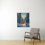 Kerstboom Scene Schattige Herten Fawn Snowman Wandkleed (In situ)