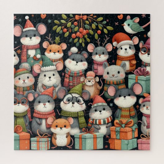 Kerstboom Schattig Kleurige Maretak Muizen Legpuzzel (Verticaal)