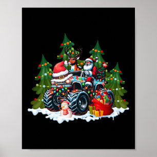 Kerstboom Schattige Santa Clause Riding Monster Re Poster