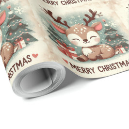 Kerstboom Schattige Santa Reindeer Cadeaupapier