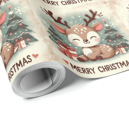 Kerstboom Schattige Santa Reindeer Cadeaupapier (Rol Hoek)
